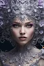 Placeholder: beautiful girl, beauty of a flower, gorgon, hyper-detailed face, diamonds, diamonds, rubies, girl, beautiful, realistic, professional photo, 4k, high resolution, high detail, close-up, octane rendering, body art, patterns, lavender color, white background , Silver wire wrap art elf fantasy, filigree, dark botanical, ultra detail, HDR