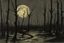 Placeholder: dry trees, night, moon, dark gothic horror movies influence, disturbing, bernard van beek and alfred munnings impressionism paintings