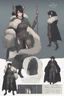 Placeholder: A dnd character sheet. A woman dressed for the cold north dressed in dark furs, with black hair