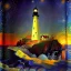 Placeholder: Fantasy, light house, Rocks, lighting, surreal, waves crashing below, 8k, sunset, sketch by Van Gogh in oil