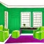 Placeholder: A living room with armchair and fancy stools. green color pencil draft