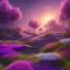 Placeholder: monde en fleurs violettes, concept art, crépuscule , bleu oranger, vibrant Color, réaliste