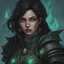 Placeholder: dungeons & dragons; portrait; digital art; teenager; female; cute; pretty; black hair; side braid; sea green eyes; soft details; soft light; detailed; warlock; the fathomless; sea travel clothing; leather armor; cloak; dark clothes; cthulhu guardian