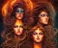 Placeholder: Four doll divine representing each one the four elements: Fire: Earth: Air: Water. Mark Brooks and Dan Mumford, comic book art. Detailed photograph. Insanely intricate face, hair soft. Fantasy art album cover HD resolution