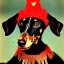 Placeholder: black and brown dachshund in a reindeer costume detailed Dali