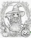 Placeholder: outline art for cute Halloween coloring page with whitch, white background, Sketch style, full body, only use outline, Mandala style, clean line art, white background, no shadows and clear and well outlined