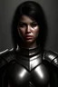 Placeholder: female round faceshape dark hair rugged light leather skimpy armor portrait only head and shoulders
