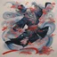 Placeholder: Japanese Shodo acrylic on silk painting, JAPANESE SPIRIT NO. 6, by Tenmyouya Hisashi, dynamic composition, surreal man machine hybrid, epic masterpiece