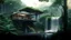 Placeholder: modern house by a big water falls in a karstic rain forest