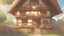 Placeholder: The thatched house is light and colorful, but the wolf blows and the house seems to tremble.