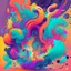 Placeholder: Create a vibrant and energetic illustration representing the initial stage of enjoyment and experimentation with hash. Command: Use bold and dynamic shapes and colors to convey energy and excitement. Elements: Joyful figures, swirling shapes, abstract patterns, smoke-like forms.