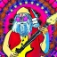 Placeholder: hippie Santa playing electric guitar, psychedelic, peace sign, MUSHROOMS, TRIPPY, ACID, LSD, dreadlocks