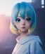 Placeholder: Anime girl cute neck head portrait, princes costume, village, meditation, cyberpunk, 8k quality, blue eyes, yellow hair, headset, tatto face, big sword