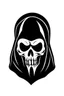 Placeholder: Extremely simple and fun logo representing the face only of the grim reaper. Black on white background