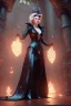 Placeholder: Hannah Waddingham as evil queen in black leather gown, busty, cleavage, voluptous, rebecca Welton, angry, stern look. character design by cory loftis, fenghua zhong, ryohei hase, ismail inceoglu and ruan jia. unreal engine 5, artistic lighting, highly detailed, photorealistic, fantasy