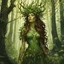 Placeholder: create a full body portrait of a forest dryad enchantress , with highly detailed, sharply lined facial features, in the deep forest of Brokilon , finely inked, in rustic colors, 4k in the style of Peter Mohrbacher