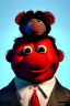 Placeholder: Waist up muppet Portrait, Kim Jong-un as muppet doll, black suit, photo studio, red background, unreal engine 5, concept art, art station, god lights, ray tracing, RTX, lumen lighting, ultra detail, volumetric lighting, 3d.