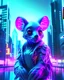 Placeholder: Coloring page: Detailed 3D-rendered koala in a futuristic cyberpunk cityscape, surrounded by neon lights and holographic floral elements, 16:10, 3D art, cyberpunk, neon, layered paper composition, Coloring page