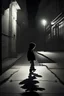 Placeholder: A boy playing on the street at midnight with his shadow