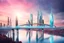 Placeholder: Dreamlike Skyline of Downtown futuristic hightech city in 4050 and a stunning futuristic Bridge During. dark grey and black clouds , storm, dark azur color river, cold colors, come storm, rain, high detalied, sci-fi, landscape