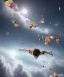 Placeholder: Ultra realistic speed clouds sky scene, wide angle view, strong men falling down with many Childs background, circus dress style, feather color, free jumping flying, many trinkets, hair monster, many jelly beans, balls, color smoke, smile, happy, extreme, wind, clouds sea, 20,000 feet altitude, stratosphere, soft color, highly detailed, unreal engine 5, ray tracing, RTX, lumen lighting, ultra detail, volumetric lighting, 3d, finely drawn, high definition, high resolution.