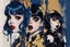 Placeholder: Poster in two gradually, a one side malevolent goth vampire girl face and other side the Singer Melanie Martinez face, painting by Yoji Shinkawa, darkblue and gold tones,