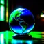 Placeholder: an earth globe looking like a crystal ball in a dark room, dark green and blue colors, fantasy atmosphere, photo quality