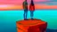 Placeholder: Only one guy and a girl are standing on the edge of a cliff and holding hands