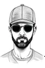 Placeholder: Minimal linear portrait of a man with short beard and a baseball cap with sunglasses