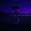 Placeholder: an hourglass on a beach at night, purple light