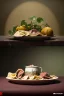 Placeholder: renaissance style still life composite, dish of Raviolis with cow meat, vine cup, olive oil. moisture, art, natural, ornaments, ceramic, marble, high kitchen, smooth, god rays, unreal engine 5, ray tracing, RTX, lumen lighting, ultra detail, volumetric lighting, 3d.