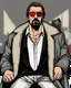 Placeholder: a young man with big muscles who looks like hans gruber wearing a heavy coat and red sunglasses staring with an irritated look on his face