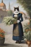 Placeholder: Painting of 1 anthropomorphic dressed female cat selling lily-of-the-valley in Vienna