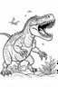 Placeholder: create a coloring page: Show a T-Rex aggressively defending its territory against intruders, using its teeth and claws to fend off attackers. . ink drawing clipart, simple line illustrations, colored