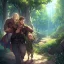 Placeholder: Boy carrying wounded girl, forest path background