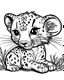 Placeholder: create a 2d black outline, "safari smiling cartoon baby gepard coloring book for toddlers", coloring page, low details design, black contour, coloring page design, simple background, colorful , card style, coloring page for kids, white background, sketch style, safari landscape, cartoon style