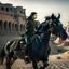 Placeholder: woman riding black stallion in castle in the desert, photo-realistic, shot on Hasselblad h6d-400c, zeiss prime lens, bokeh like f/0.8, tilt-shift lens 8k, high detail, smooth render, down-light, unreal engine, downlight