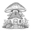 Placeholder: A fairy house Cosmic Aurora Bungalow, coloring page, exact shape, real image, minimal lines, white back ground color, real style, realistic, minimalistic, minimal black line art, line art, crisp line art, unique coloring sheet, outlined, outline, crisp, crisp line edges, illustration, thin lines, crisp clear lines, line art, clean line art, unique, 8k, no colors, no dark color, no black color, avoid thick black, minimalistic line edges, white back ground,