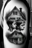 Placeholder: A simple black and white tattoo of three sons, aged 12, 8 & 5 in a house