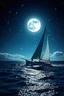 Placeholder: Split toning: sparkling stars and shimmering water sparkles envelop the majestic sailboat, bright night moon radiating magical light illuminates the sailboat's path, the air is filled with energy and magic of night stars, photorealism