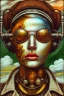 Placeholder: an abstract painting of clouds in sunset, by lucian freud and botero, rust, scaffolding, iron cladding, decay, mixed media, textured, anatomically correct, beautiful woman perfect face, green eyes, aviator sunglasses, sharp focus, highly detailed. desolate background. the royal tenenbaums