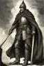 Placeholder: A commander with a black cloak and a long coat with long combat boots and a long spear with his Helmet under his cloak