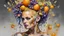 Placeholder: Punk woman 49 years old, hair made of Fruits, Grapes, tangerines, gold, gouache, watercolor, acrylic, paint drips, branches, fine drawing, golden makeup, bees, tattoo, alien, bright colors, double exposure, high detail, high resolution , 8K, 3D, bees,