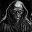Placeholder: A gothic horror type drawing of a monk in black and white