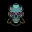 Placeholder: 8 bit pixelart cyberpunk skull,servitor, Comic style
