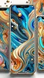 Placeholder: Create a visually striking iPhone wallpaper that blends abstract and natural elements. The scene should feature a vibrant, flowing mix of swirling colors and geometric patterns, with soft gradients transitioning into organic shapes like flowing water or clouds. Incorporate splashes of metallic gold or silver accents that catch the light, creating a dynamic yet serene composition. The overall aesthetic should evoke creativity, calmness, and elegance, with a modern, painterly feel.