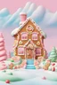 Placeholder: Highly realistic digital illustration of a pop art of a house made of gingerbread, frosting and candy. Candyland landscape style of Eleanor Abbott in a Christmas theme, nostalgic cartoon style, pastel bright palette, giclee, Faber-Castell Polychromos, Lisa frabk, suessical