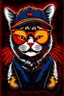 Placeholder: Cool cat with glasses and black cap, vivd colors, hold the arms