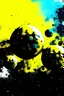 Placeholder: A3 format spray paint three planets with nebula in the background all in yellow tint