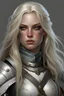 Placeholder: thick platinum blonde sister of battle from Warhammer 40k with blue eyes, long hair, lots of freckles on her face, no blush. realistic looking. full body portrait